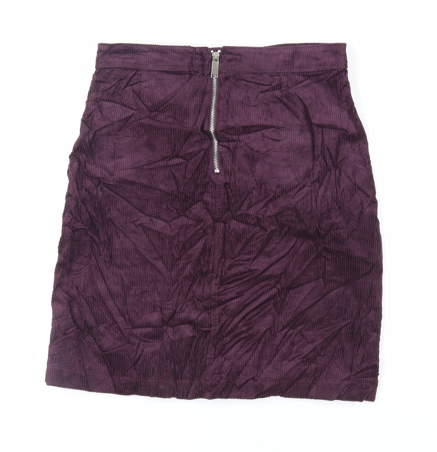Marks and Spencer Womens Purple Cotton A-Line Skirt Size 12 Zip - Pockets