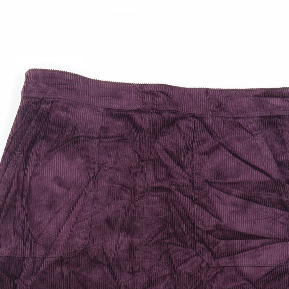 Marks and Spencer Womens Purple Cotton A-Line Skirt Size 12 Zip - Pockets