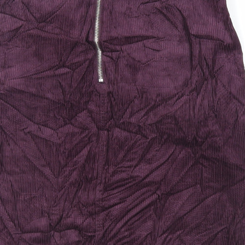Marks and Spencer Womens Purple Cotton A-Line Skirt Size 12 Zip - Pockets