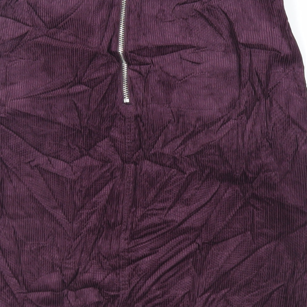 Marks and Spencer Womens Purple Cotton A-Line Skirt Size 12 Zip - Pockets
