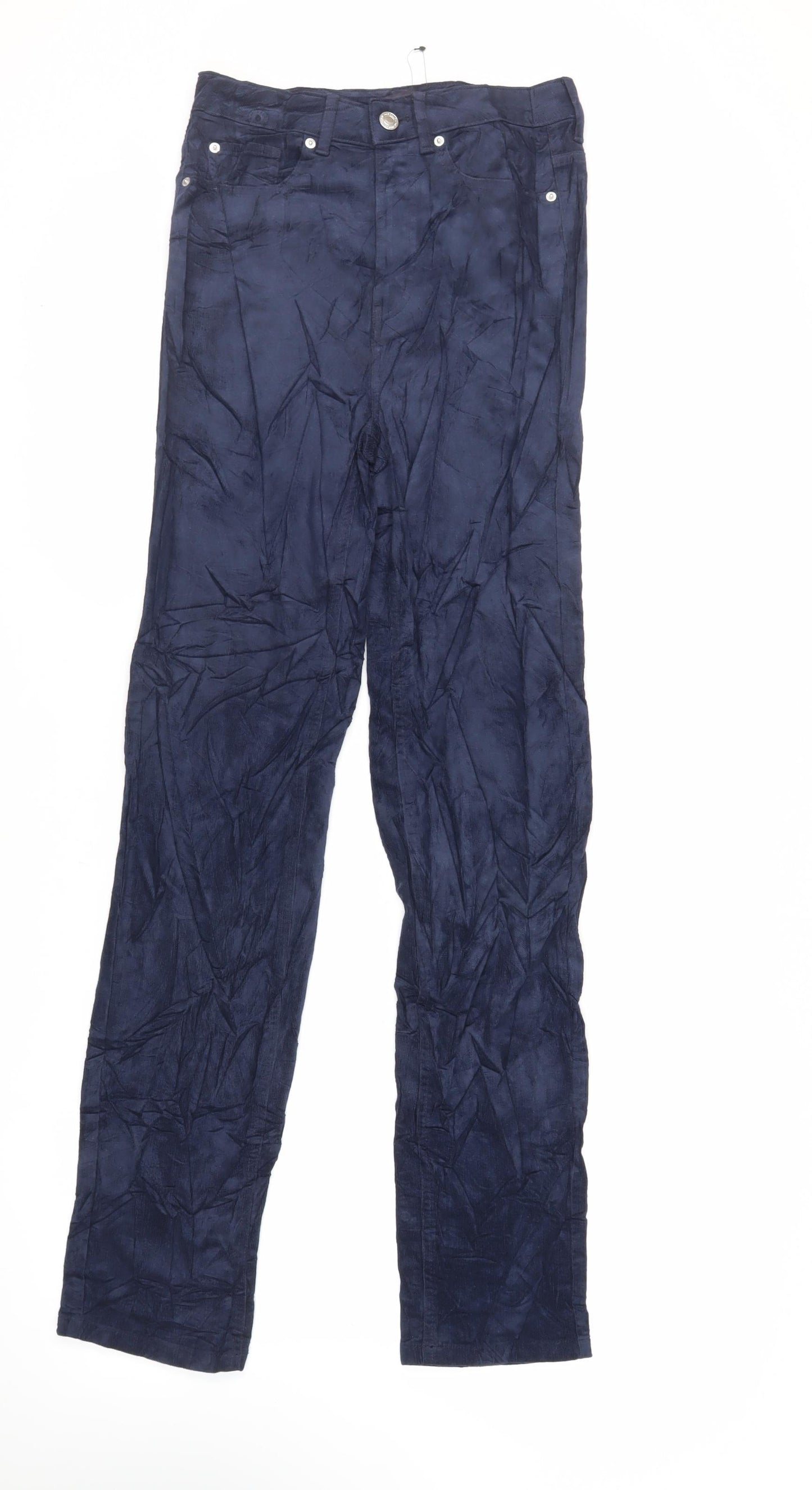 Marks and Spencer Womens Blue Cotton Trousers Size 8 L32 in Regular Zip