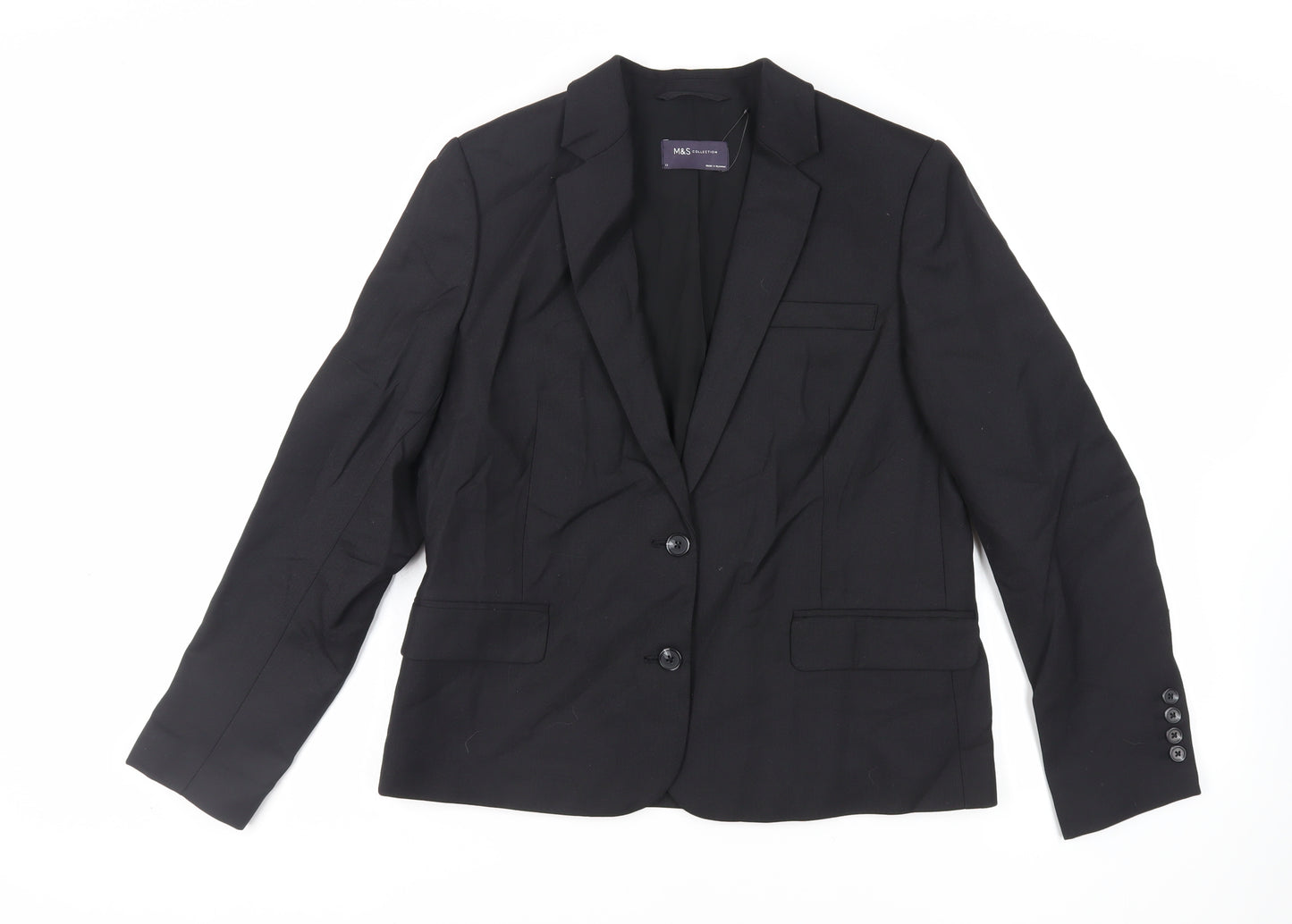 Marks and Spencer Womens Black Jacket Blazer Size 12 Button