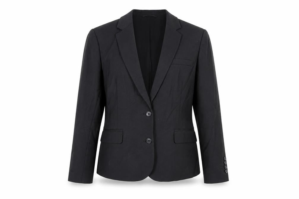 Front view of Marks & Spencer women’s black jacket blazer, size UK 12, button