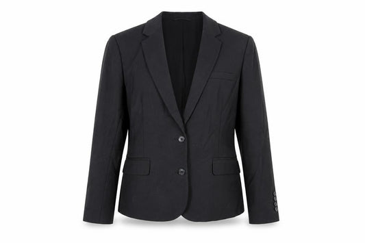 Front view of Marks & Spencer women’s black jacket blazer, size UK 12, button