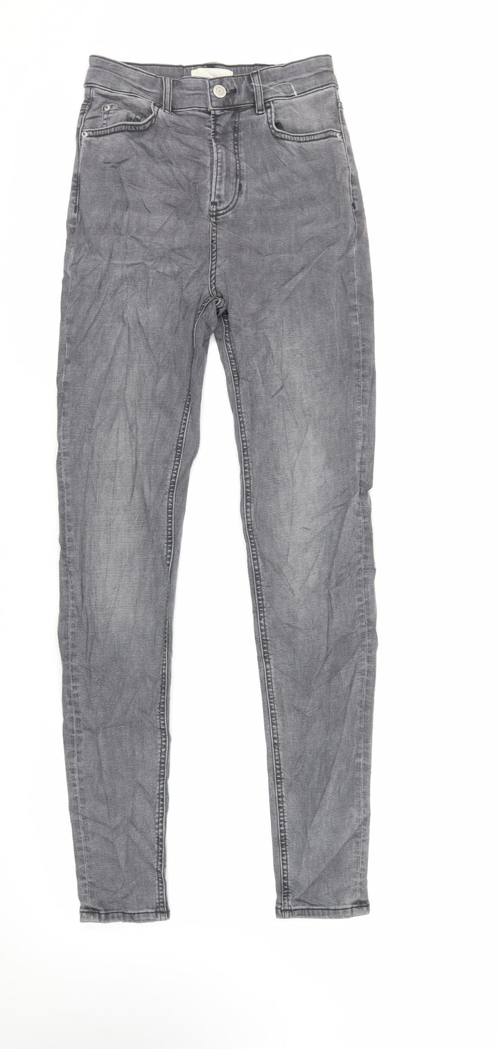 Marks and Spencer Womens Grey Cotton Skinny Jeans Size 8 L32 in Regular Zip - Long Lenght