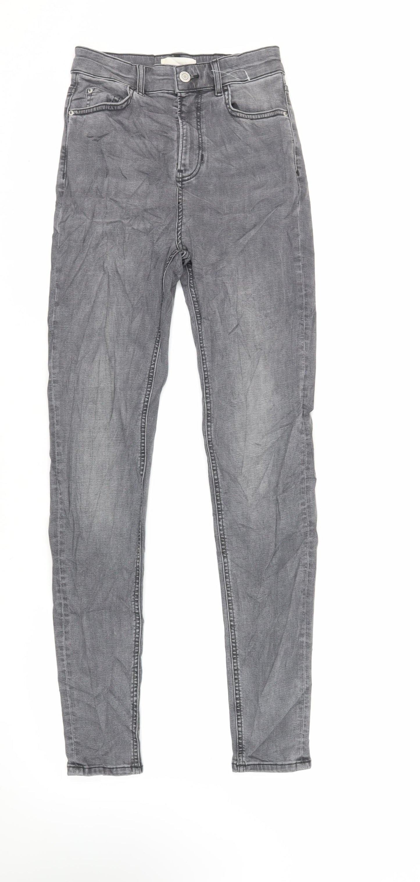 Marks and Spencer Womens Grey Cotton Skinny Jeans Size 8 L32 in Regular Zip - Long Lenght