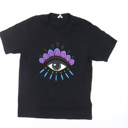 KENZO Womens Black Cotton Basic T-Shirt Size L Crew Neck - Logo