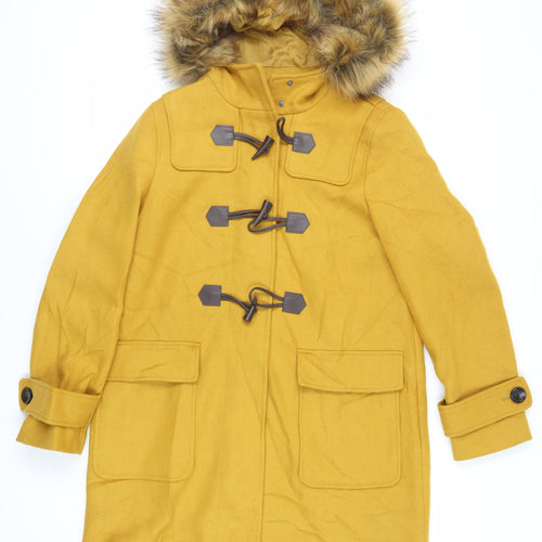 Marks and Spencer Womens Yellow Overcoat Coat Size 14 Zip - Duffle Coat Hooded