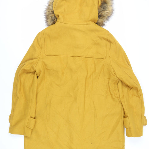 Marks and Spencer Womens Yellow Overcoat Coat Size 14 Zip - Duffle Coat Hooded