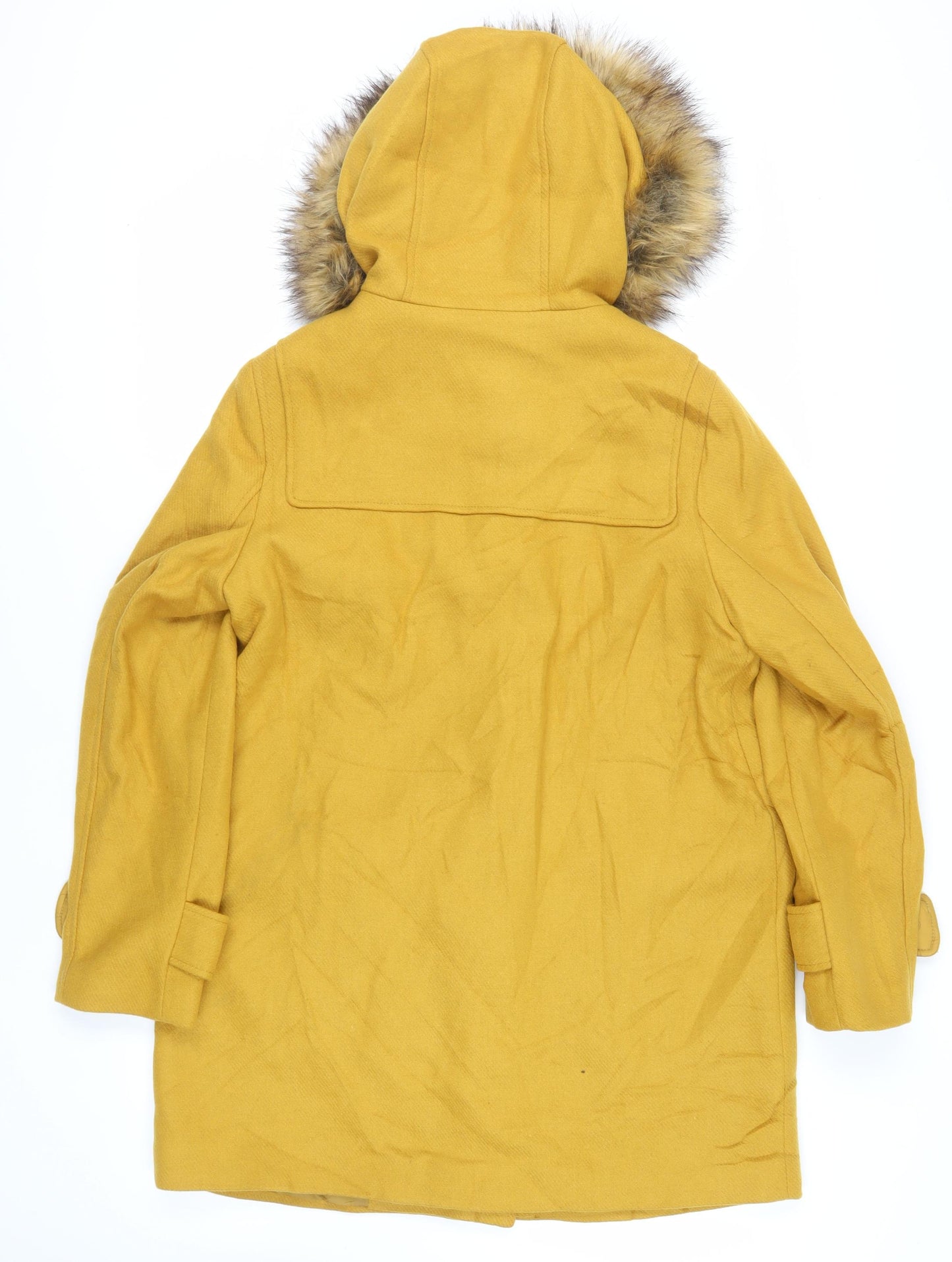 Marks and Spencer Womens Yellow Overcoat Coat Size 14 Zip - Duffle Coat Hooded