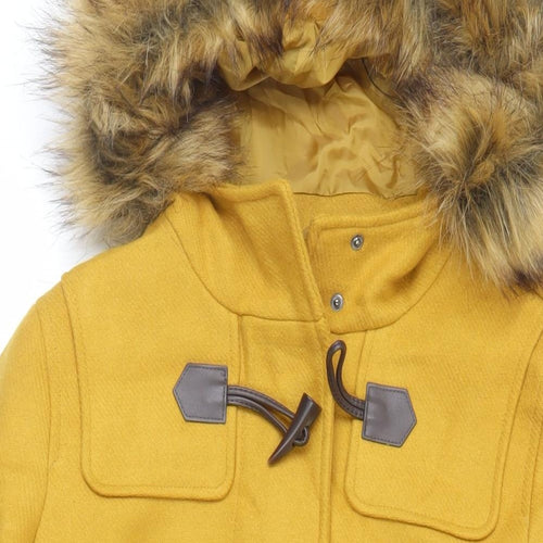 Marks and Spencer Womens Yellow Overcoat Coat Size 14 Zip - Duffle Coat Hooded