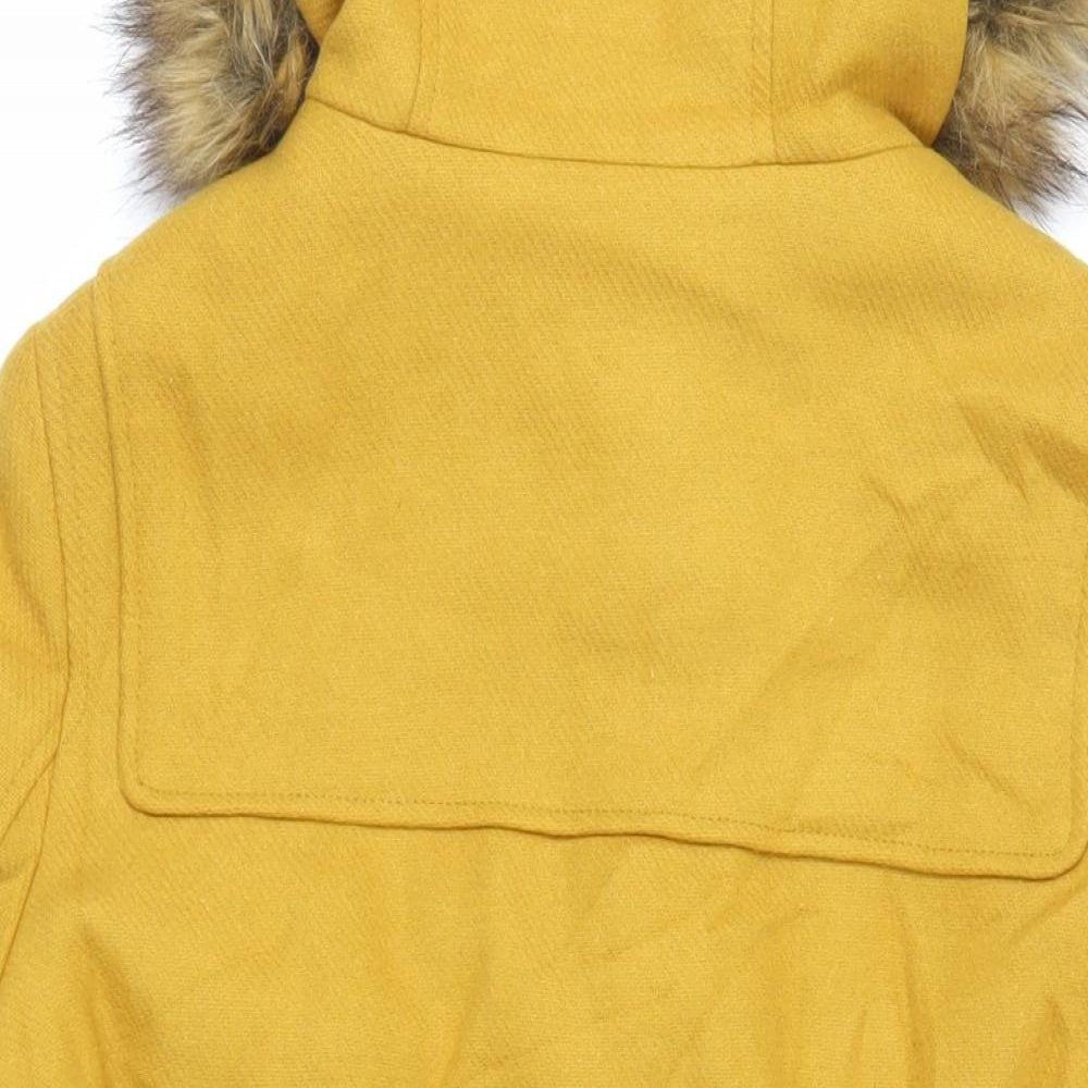 Marks and Spencer Womens Yellow Overcoat Coat Size 14 Zip - Duffle Coat Hooded