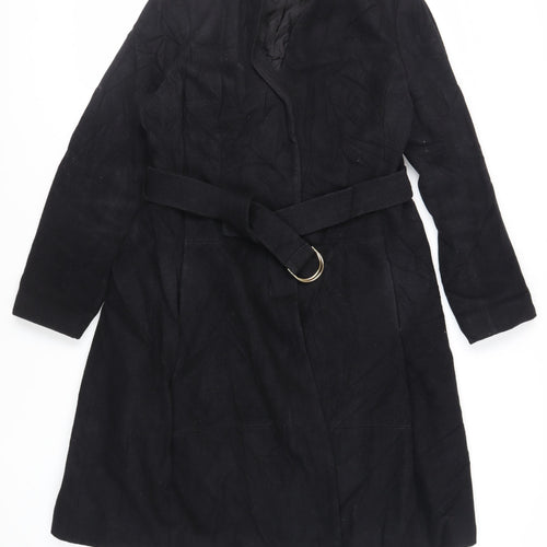 Per Una Womens Black Overcoat Coat Size 16 Snap - Belted