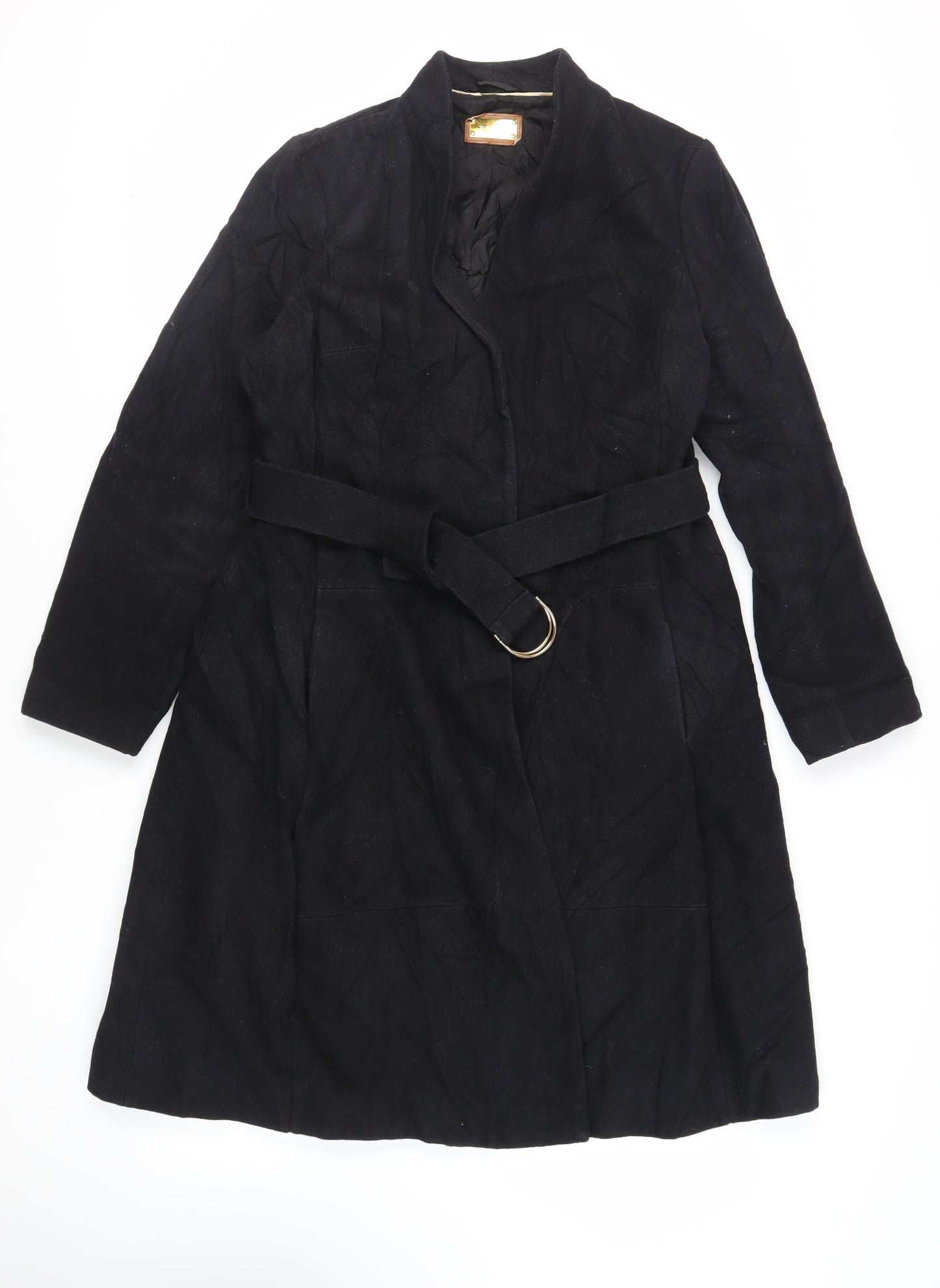 Per Una Womens Black Overcoat Coat Size 16 Snap - Belted