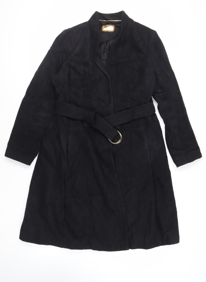 Per Una Womens Black Overcoat Coat Size 16 Snap - Belted