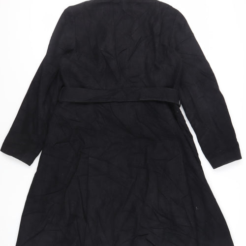 Per Una Womens Black Overcoat Coat Size 16 Snap - Belted