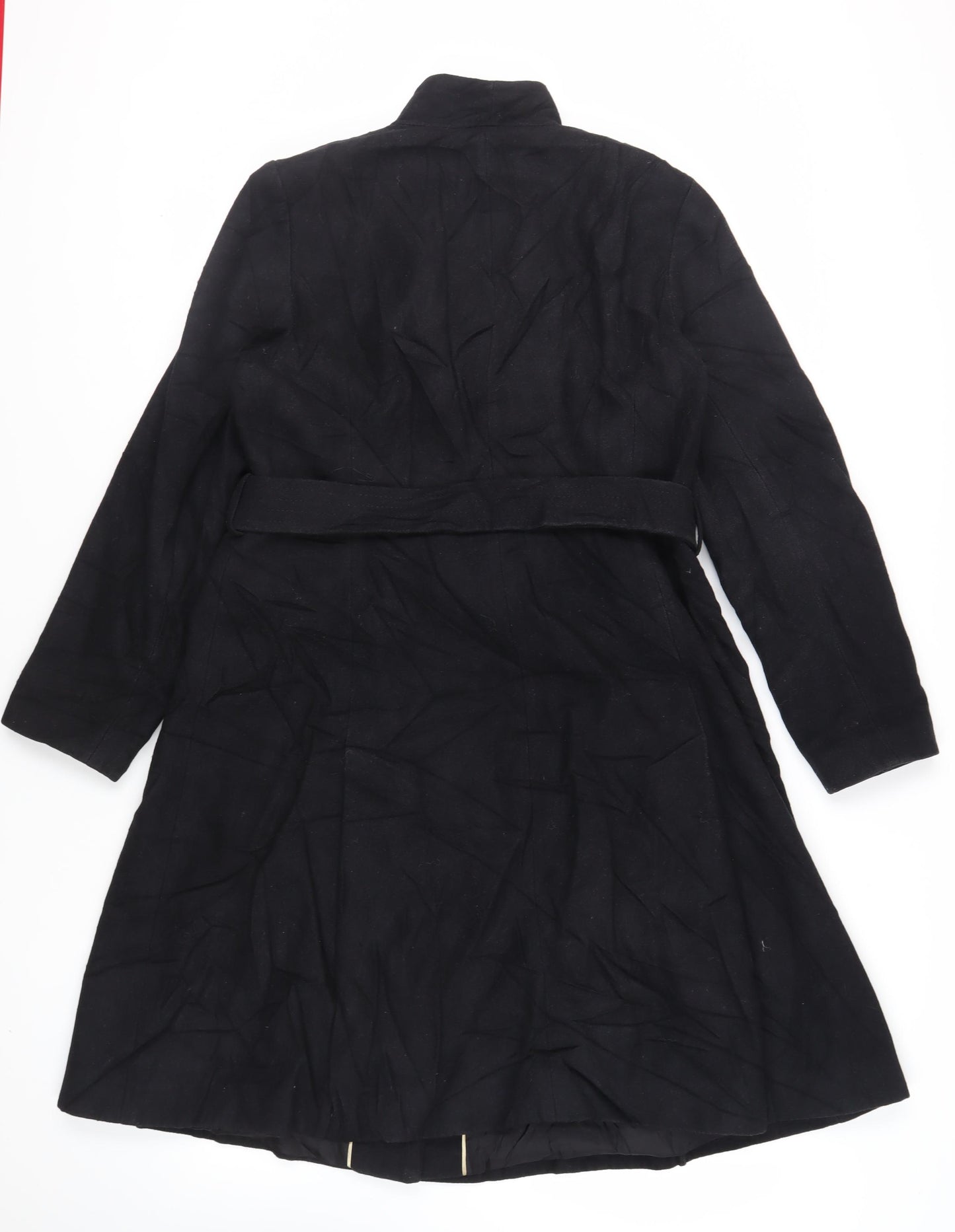 Per Una Womens Black Overcoat Coat Size 16 Snap - Belted