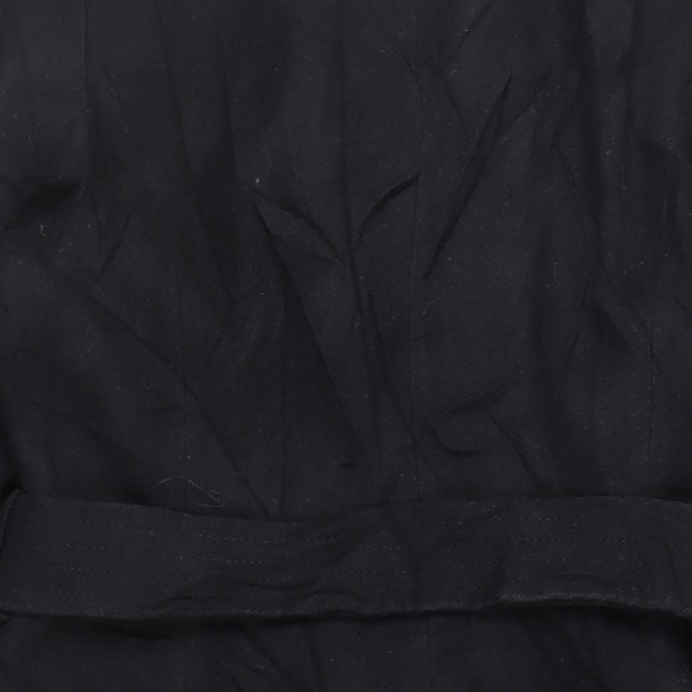 Per Una Womens Black Overcoat Coat Size 16 Snap - Belted