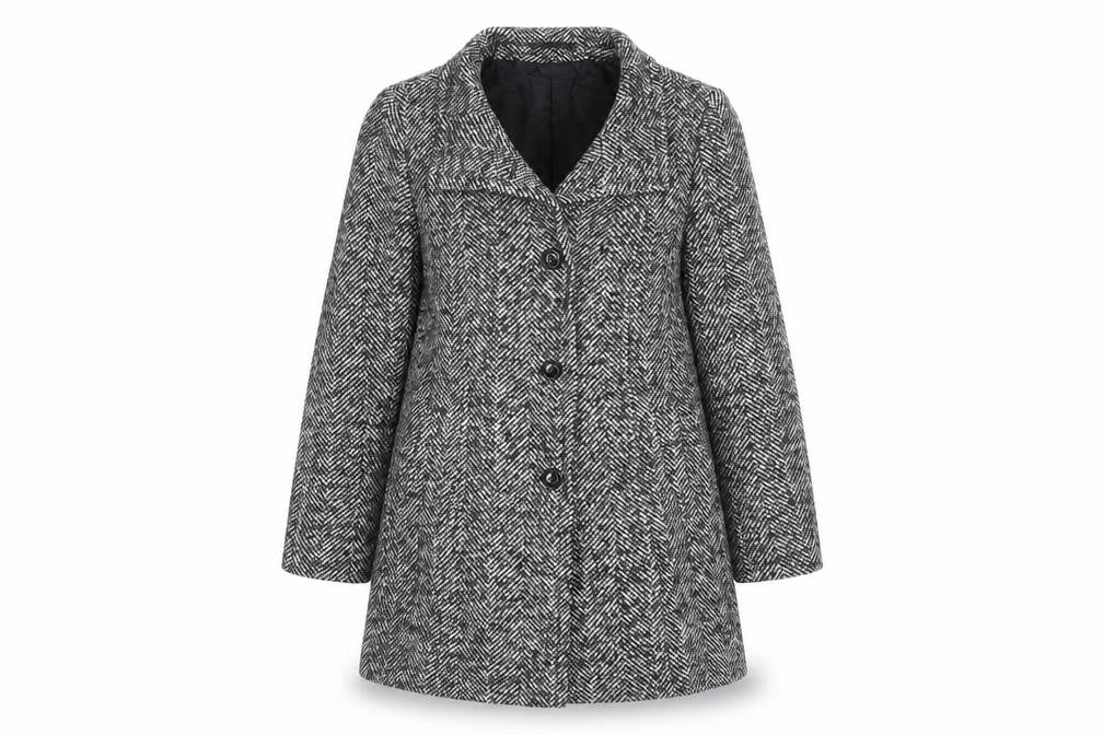 Basler Womens Grey Herringbone Tweed Overcoat Size M