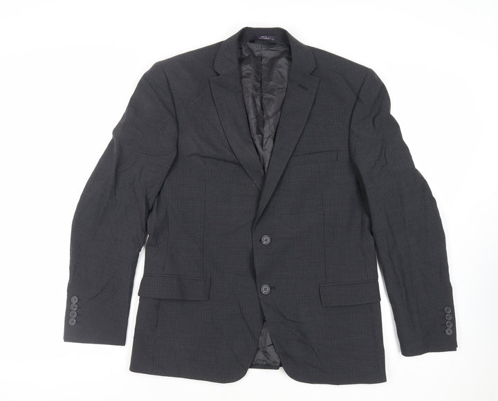 Marks and Spencer Mens Grey Plaid Polyester Jacket Suit Jacket Size 40 Regular