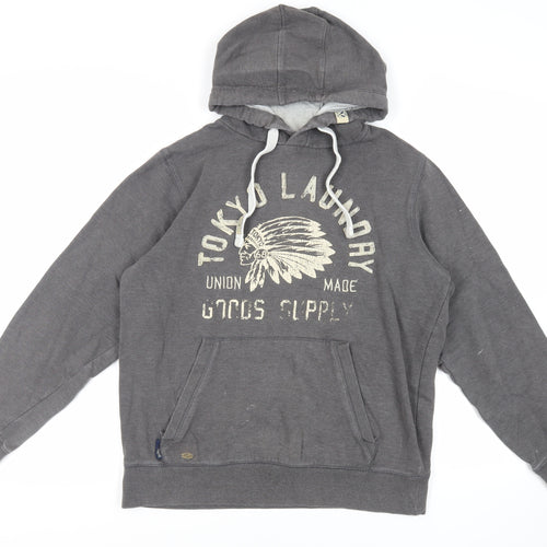 Tokyo Laundry Mens Grey Cotton Pullover Hoodie Size L - Logo