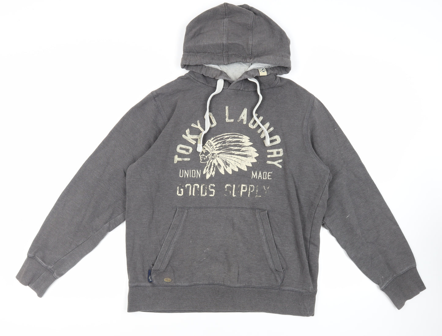 Tokyo Laundry Mens Grey Cotton Pullover Hoodie Size L - Logo