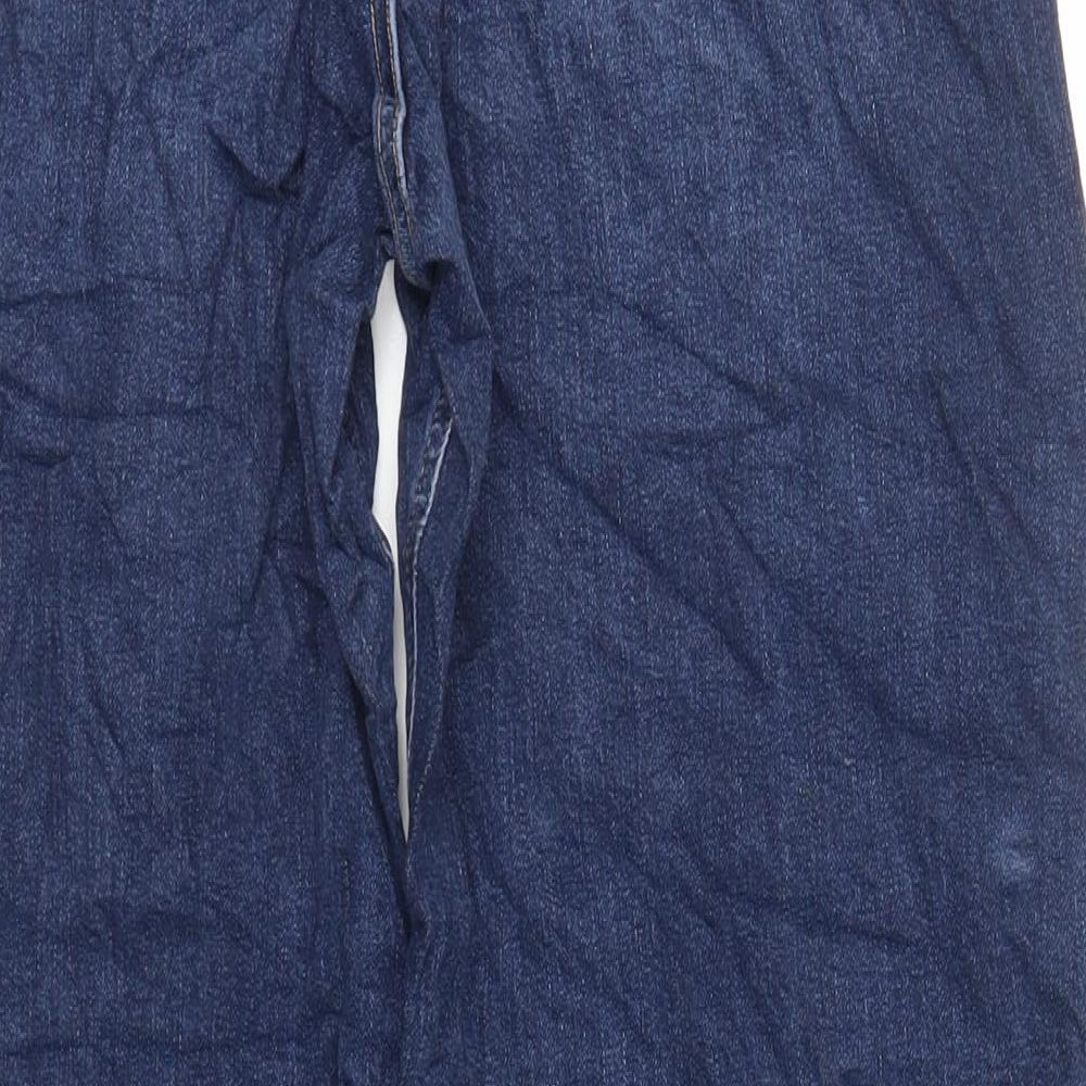 Marks and Spencer Womens Blue Cotton Tapered Jeans Size 14 L28 in Regular Zip