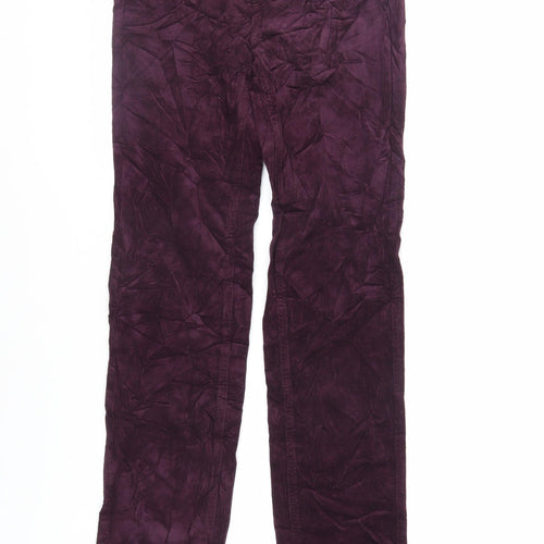 Marks and Spencer Womens Purple Cotton Trousers Size 8 L33 in Regular Zip - Long Lenght