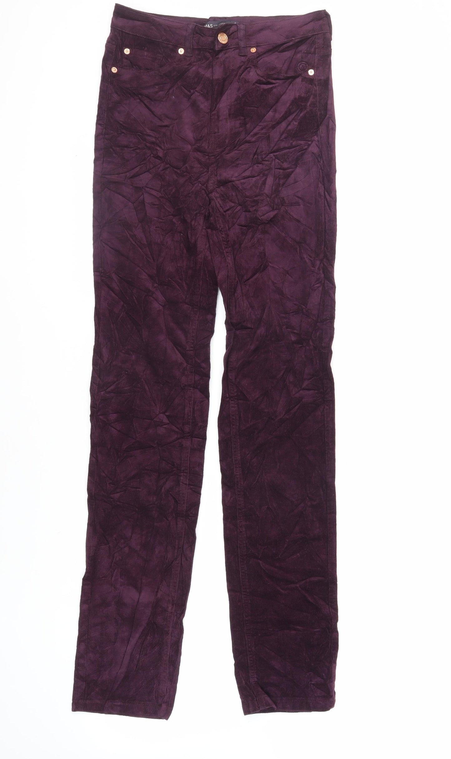 Marks and Spencer Womens Purple Cotton Trousers Size 8 L33 in Regular Zip - Long Lenght