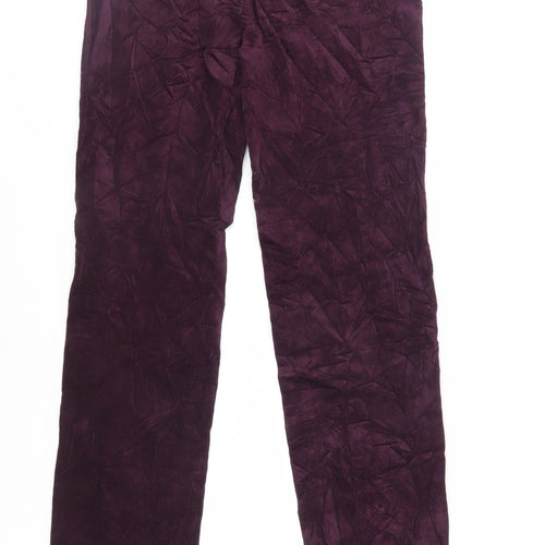 Marks and Spencer Womens Purple Cotton Trousers Size 8 L33 in Regular Zip - Long Lenght