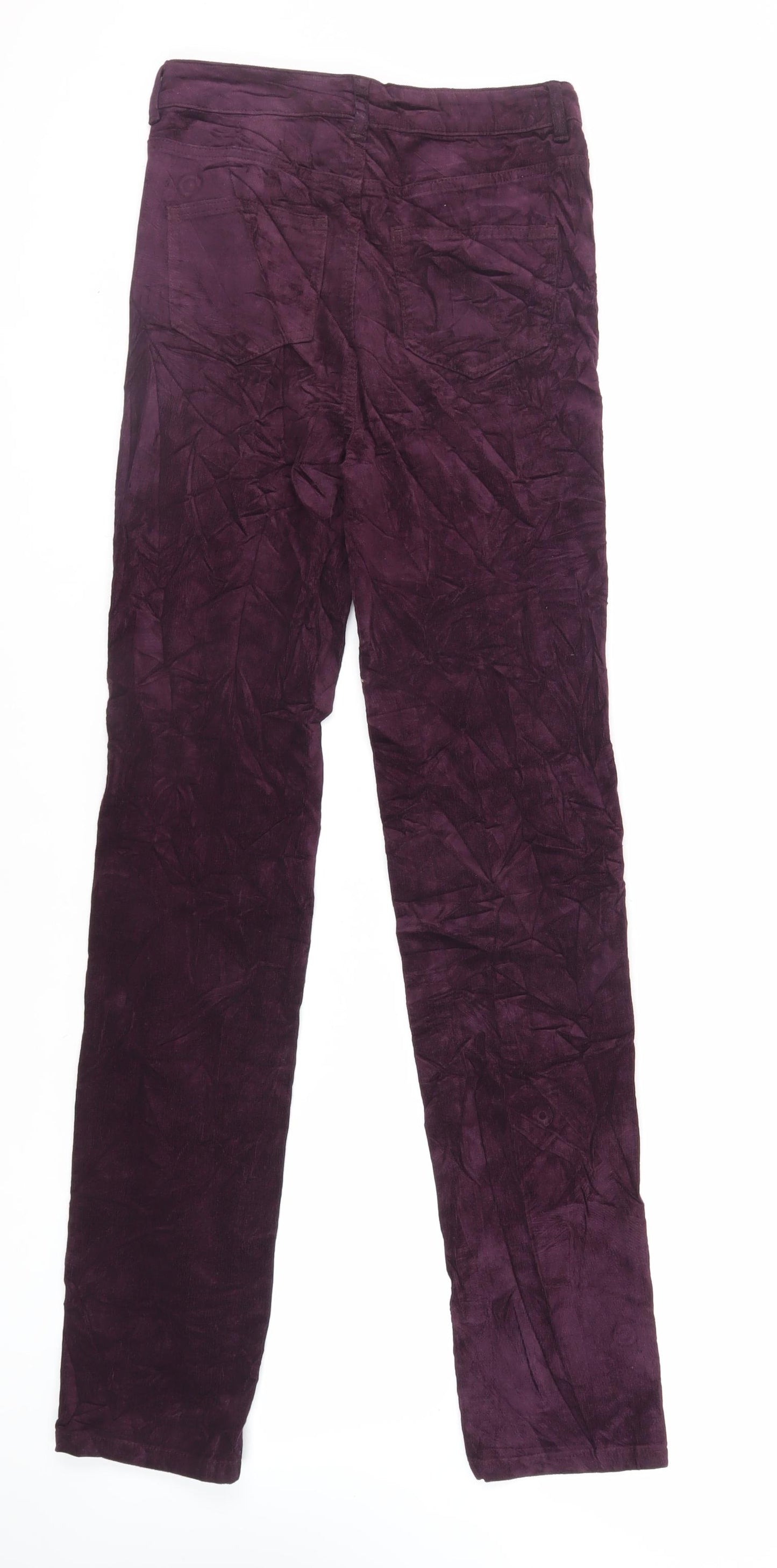 Marks and Spencer Womens Purple Cotton Trousers Size 8 L33 in Regular Zip - Long Lenght