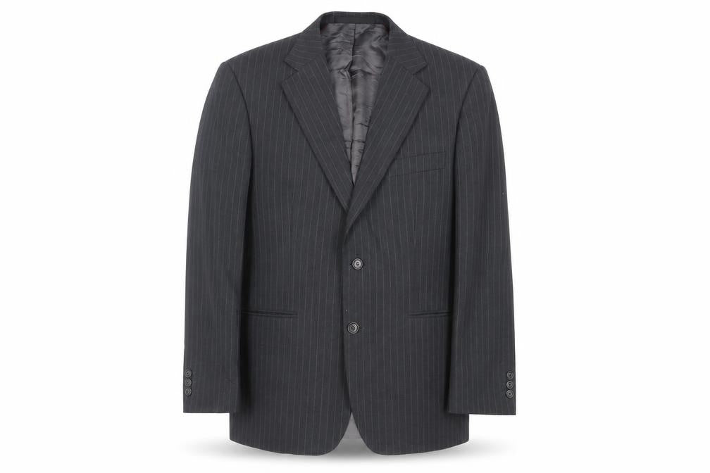 Front view of Marks & Spencer men’s grey striped wool jacket suit jacket, size 40, regular