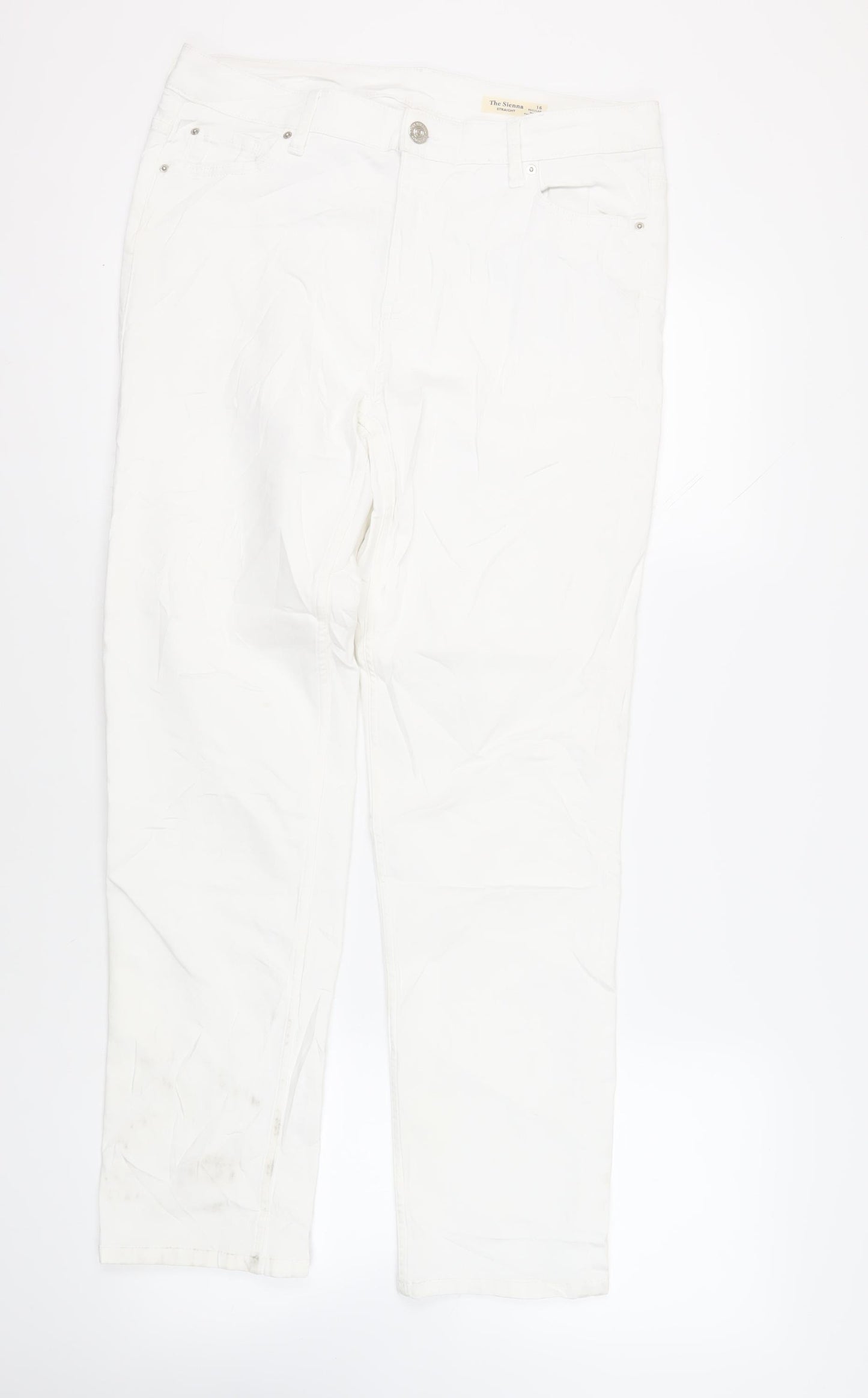 Marks and Spencer Womens White Cotton Straight Jeans Size 16 L31 in Regular Zip