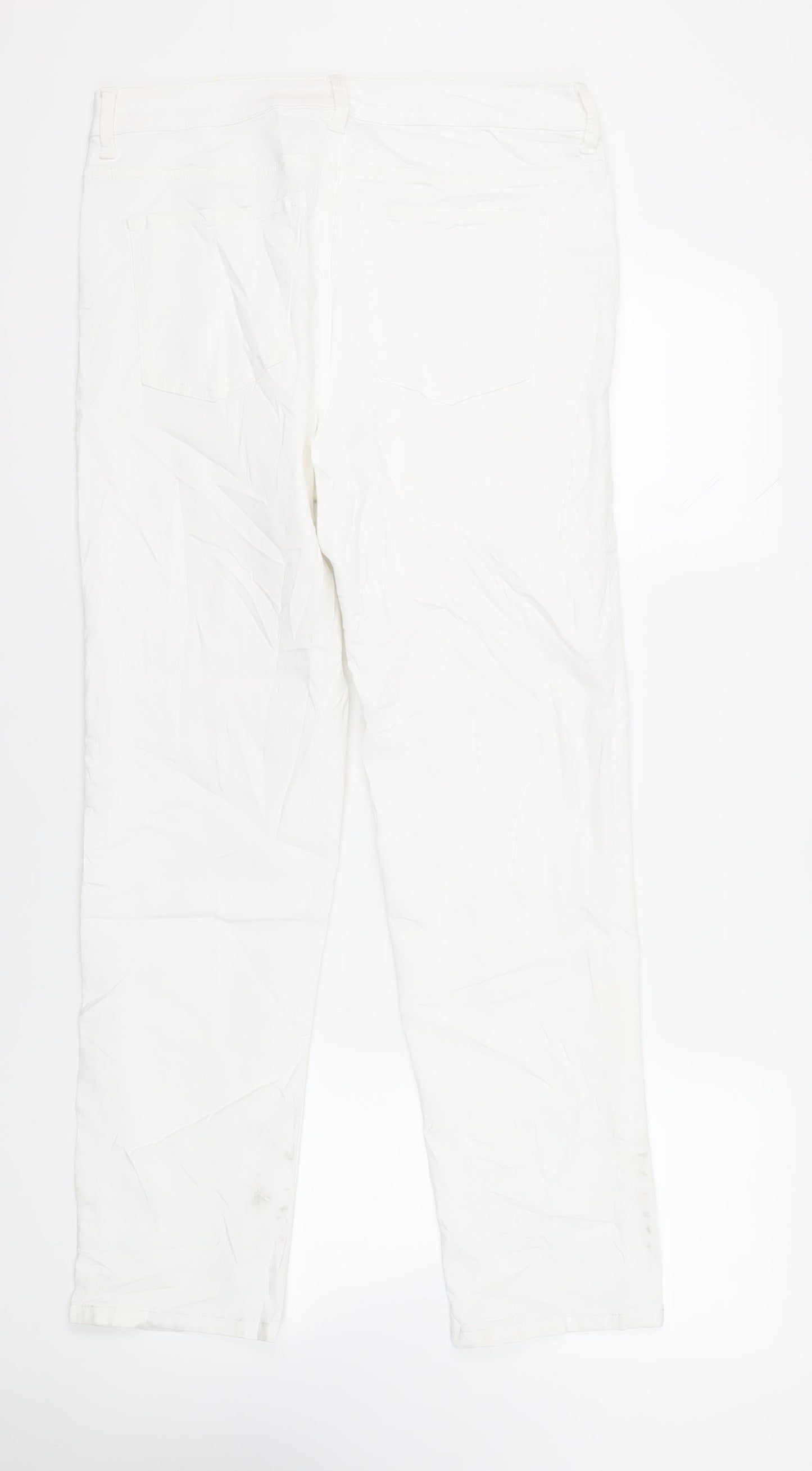 Marks and Spencer Womens White Cotton Straight Jeans Size 16 L31 in Regular Zip