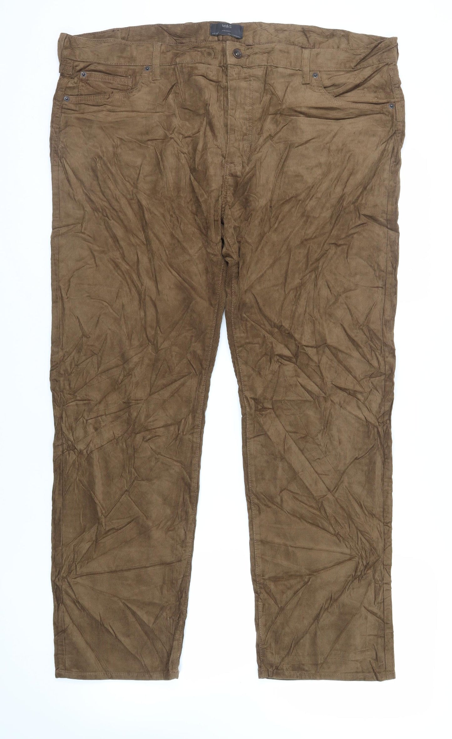 Marks and Spencer Mens Brown Cotton Trousers Size 44 in L31 in Regular Zip