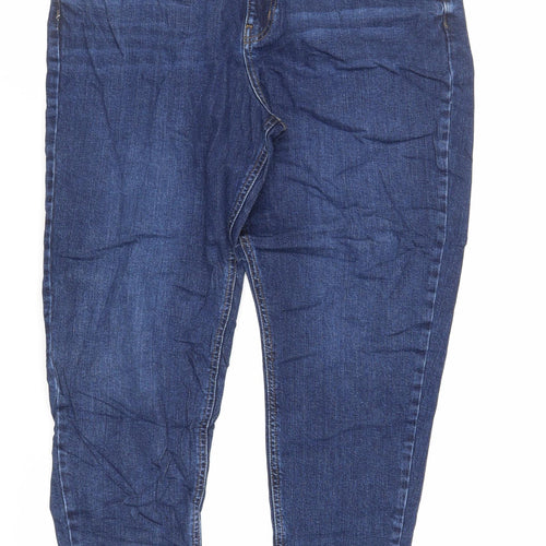 Marks and Spencer Womens Blue Cotton Mom Jeans Size 34 in L25 in Regular Zip