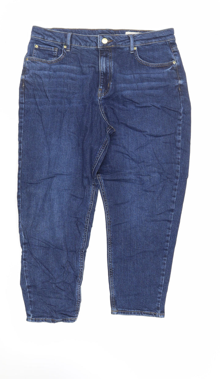 Marks and Spencer Womens Blue Cotton Mom Jeans Size 34 in L25 in Regular Zip