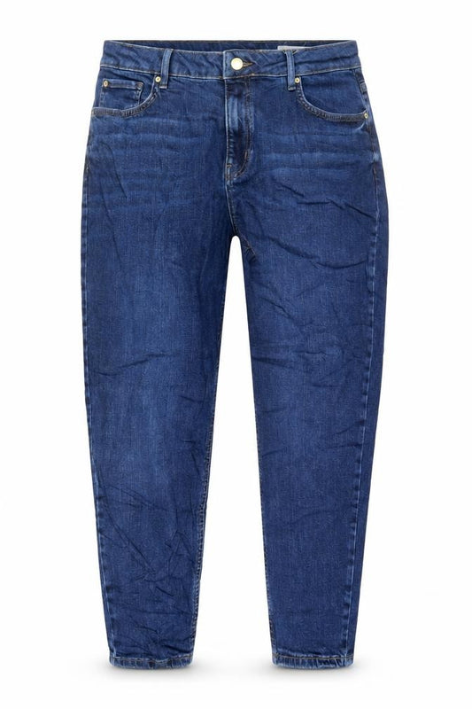 Front view of Marks & Spencer women’s blue cotton mom jeans, size UK 34, in, 25-inch leg regular zip