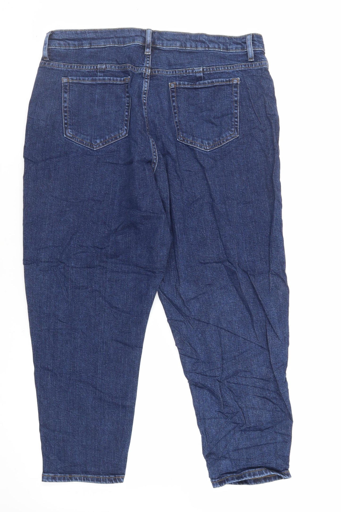 Marks and Spencer Womens Blue Cotton Mom Jeans Size 34 in L25 in Regular Zip