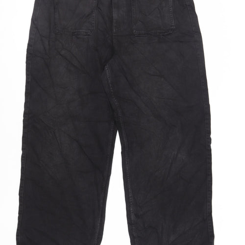 Per Una Womens Black Cotton Wide-Leg Jeans Size 20 L31 in Regular Zip