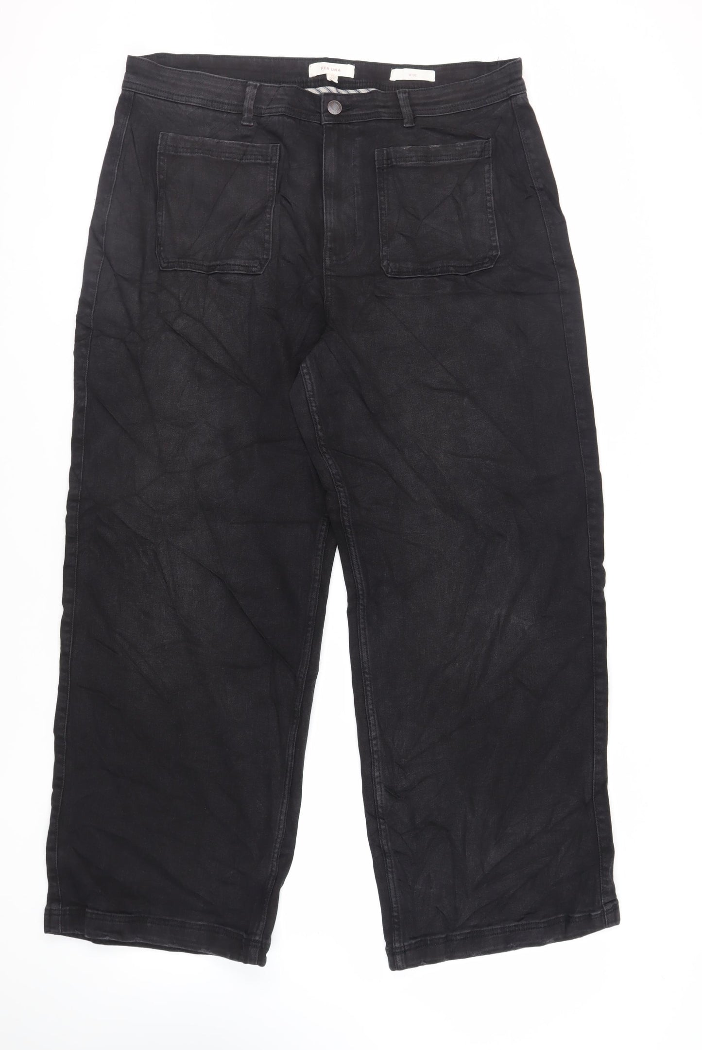 Per Una Womens Black Cotton Wide-Leg Jeans Size 20 L31 in Regular Zip
