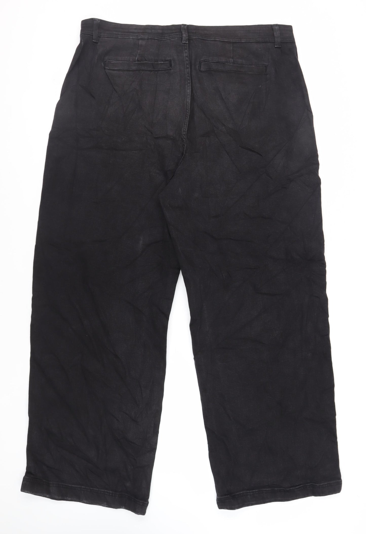 Per Una Womens Black Cotton Wide-Leg Jeans Size 20 L31 in Regular Zip