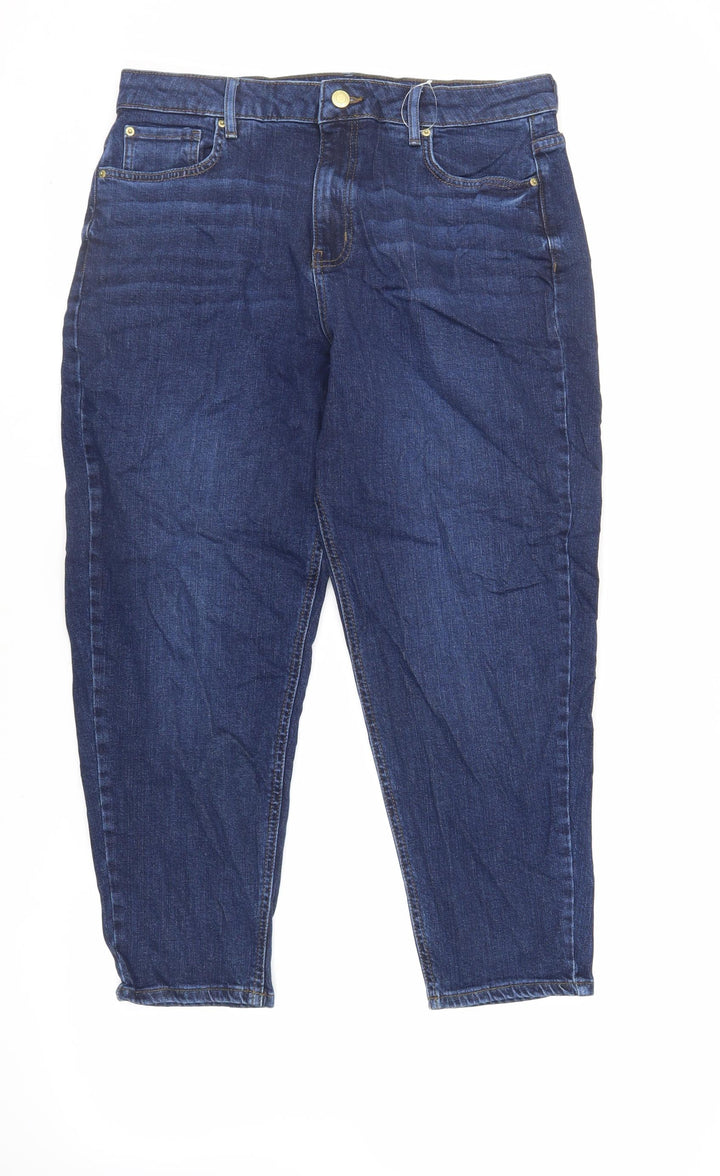 Marks and Spencer Womens Blue Cotton Mom Jeans Size 34 in L26 in Regular Zip