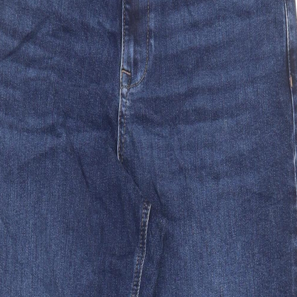 Marks and Spencer Womens Blue Cotton Tapered Jeans Size 14 L28 in Regular Zip