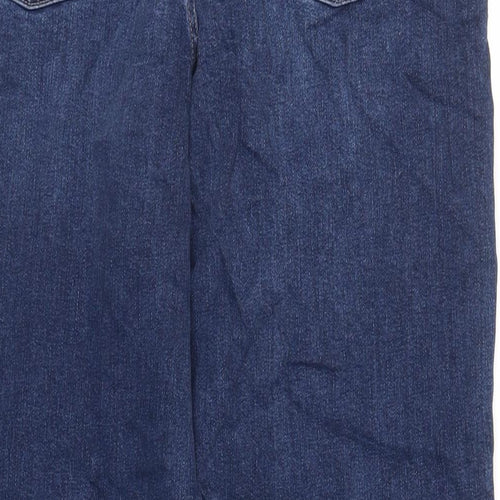 Marks and Spencer Womens Blue Cotton Tapered Jeans Size 14 L28 in Regular Zip