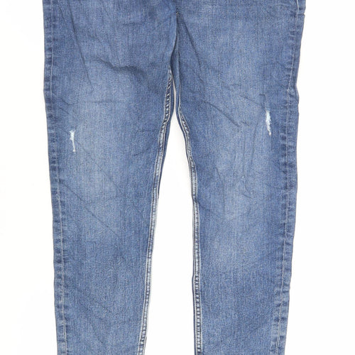 Marks and Spencer Girls Blue Cotton Skinny Jeans Size 15 Years Regular Zip - Raw Hem