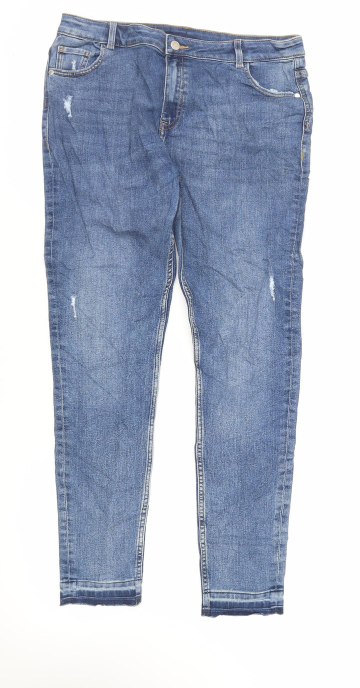 Marks and Spencer Girls Blue Cotton Skinny Jeans Size 15 Years Regular Zip - Raw Hem
