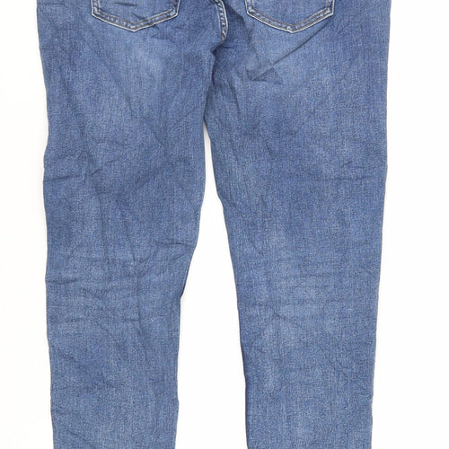 Marks and Spencer Girls Blue Cotton Skinny Jeans Size 15 Years Regular Zip - Raw Hem