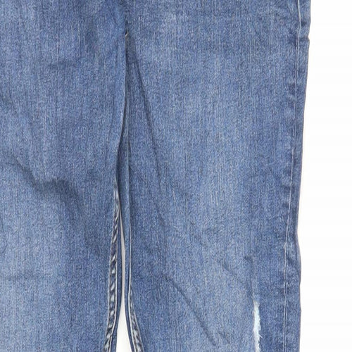 Marks and Spencer Girls Blue Cotton Skinny Jeans Size 15 Years Regular Zip - Raw Hem