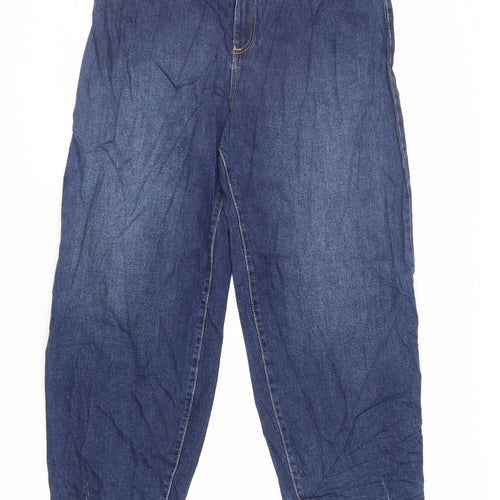 Marks and Spencer Womens Blue Cotton Tapered Jeans Size 34 in L29 in Regular Zip - Balloon Style